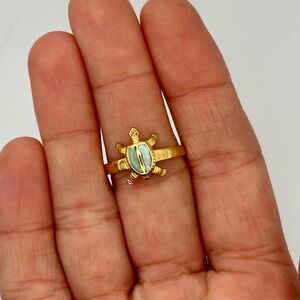 Dainty Larimar Ring Cute Turtle 18K Gold over Sterling Silver Size 7 Blue Stone
